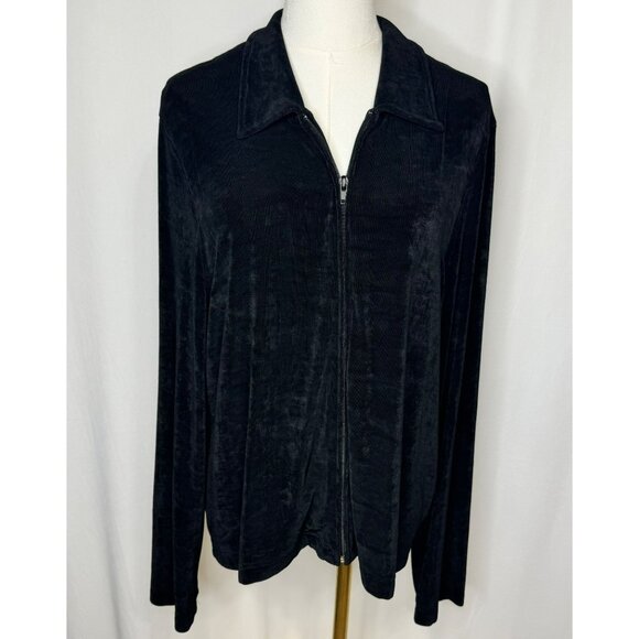 Softwear By Mark Singer Black Full-Zip Jacket Cardigan L Large Flowy Travelers - Picture 1 of 7